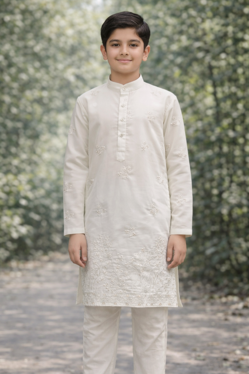 Boys Ivory White Embroidered Kurta Set | NMS Creations