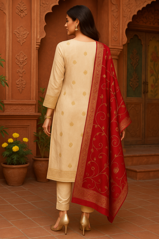 Ivory Radiance Cotton Silk Suit with Royal Red Dupatta