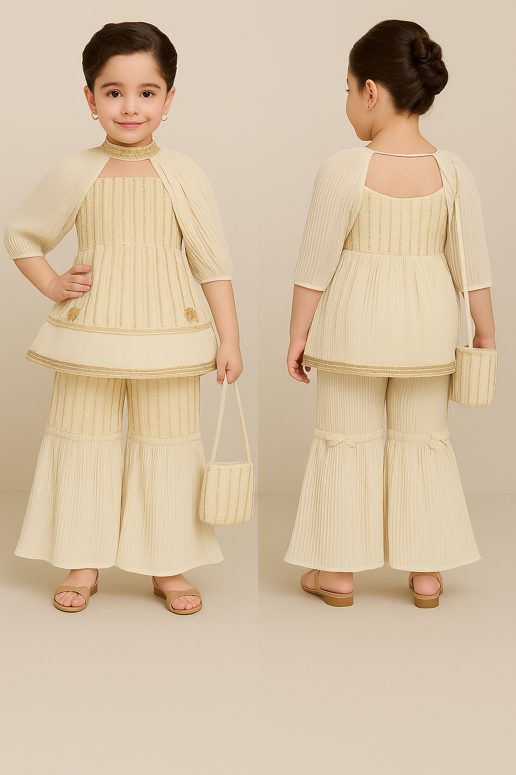 Elegant Cream Embroidered Gararah Set - 28011