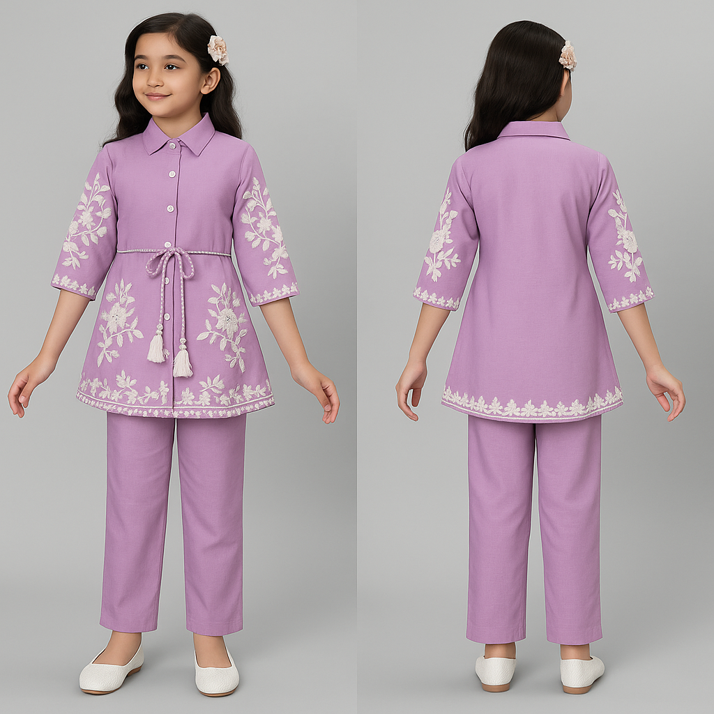 Embroidered Light Purple Tunic Pant Set 2211