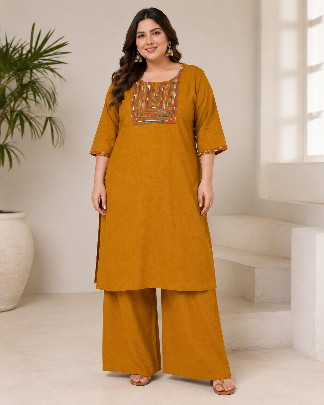 Mustard Gold Cotton Ethnic Set