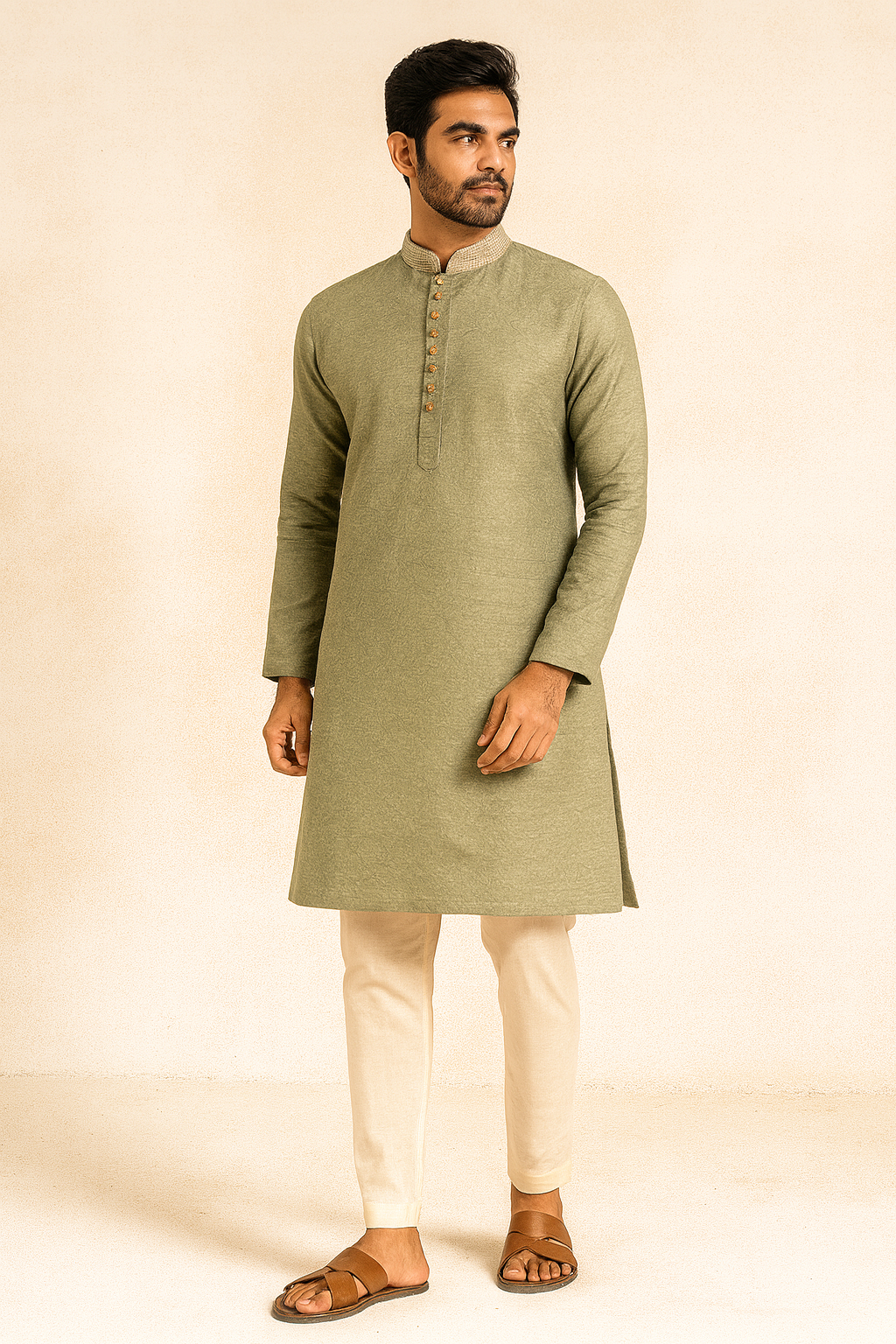 Golden Gray Textured Ethnic Kurta for Men