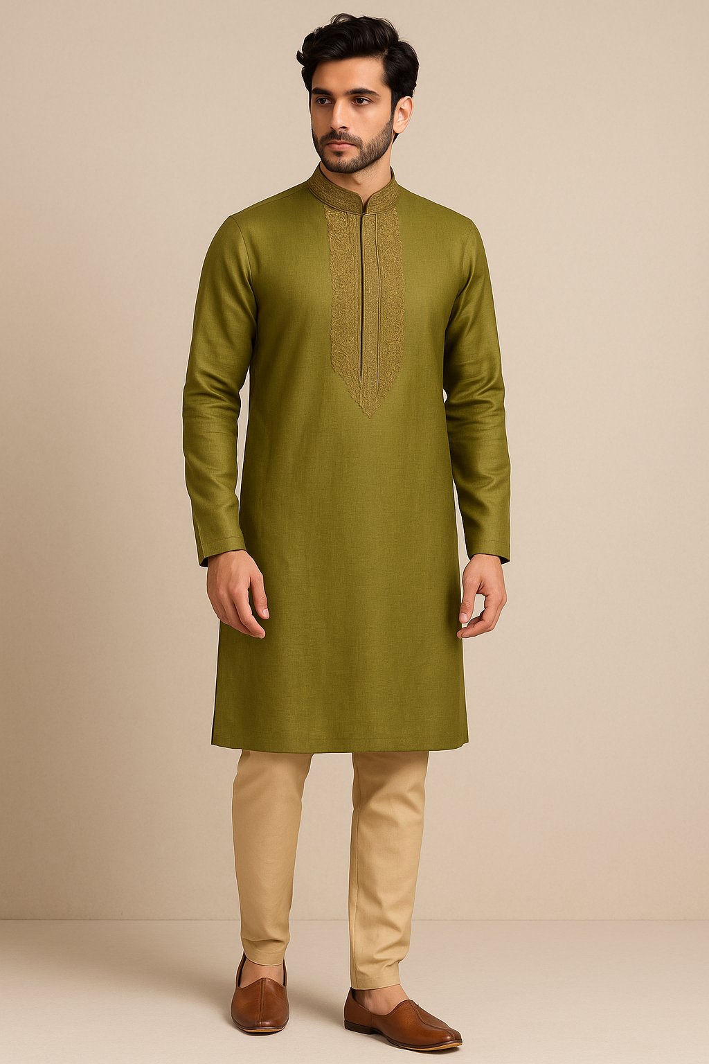 Olive Royale Embroidered Men’s Kurta