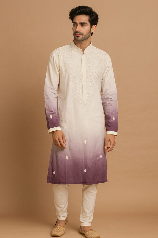 Majestic Purple Gradient Embroidered Festive Kurta