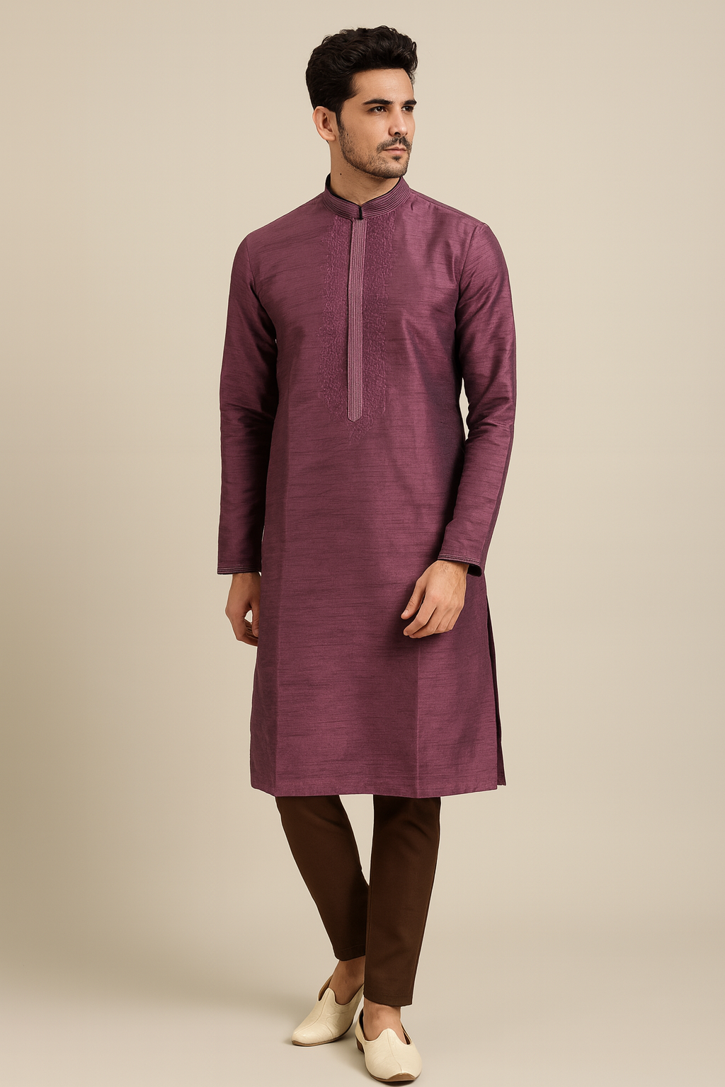 Royal Plum Embroidered Men's Kurta