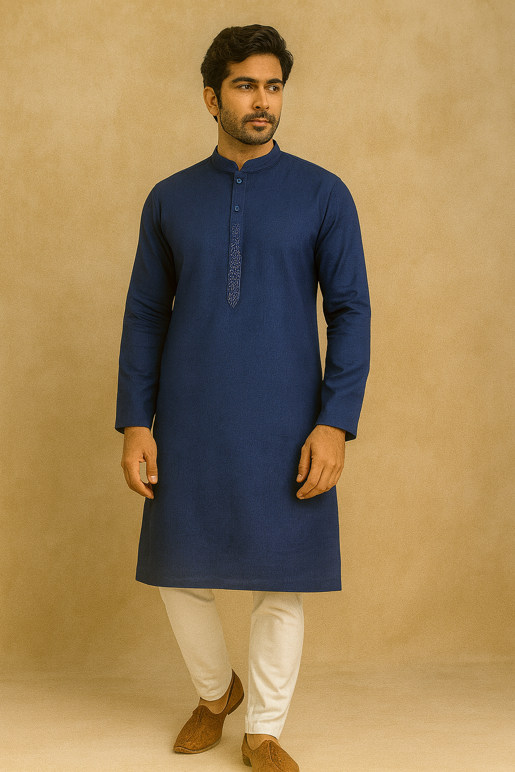 Elegant Textured Men's Kurta – Royal Blue