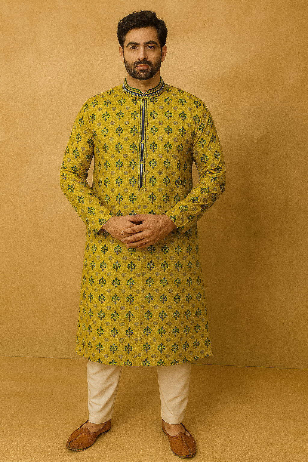 Mustard Heritage Printed Men’s Kurta