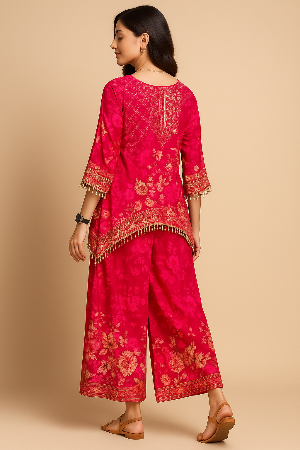 Rose Red Floral Embroidered Co-ord Set