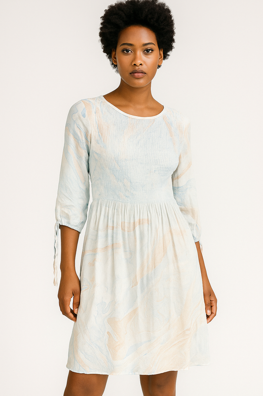 Pastel Marble Smocked Midi Dress