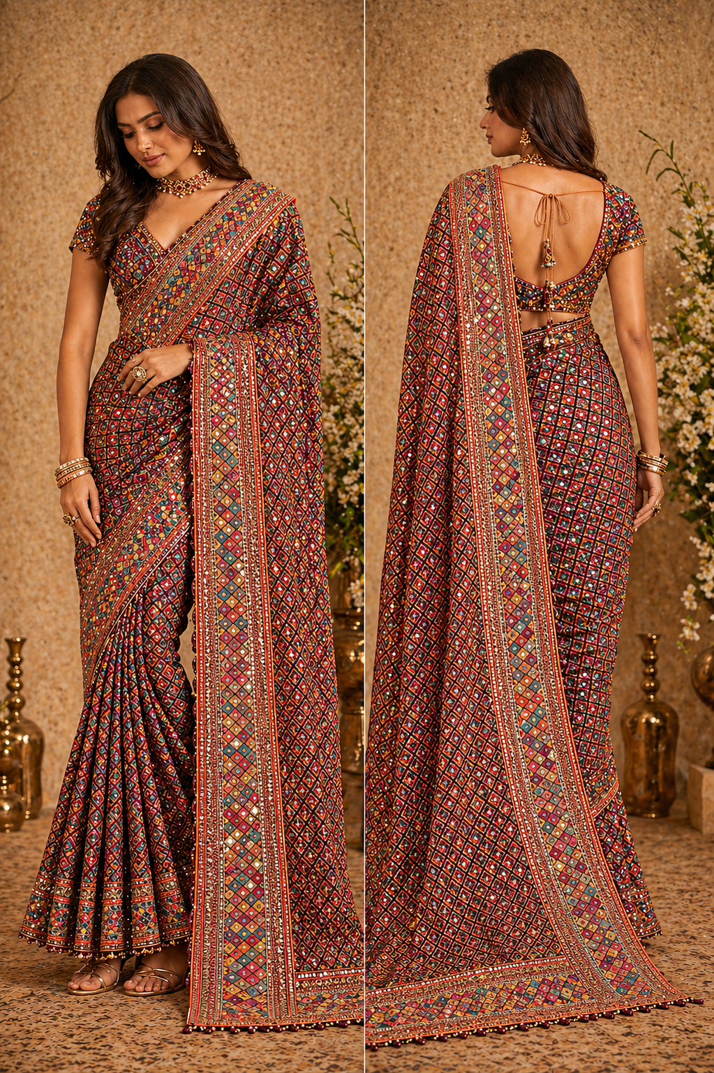 Royal Multicolour Heavy Embroidered Saree with Stitched Blouse