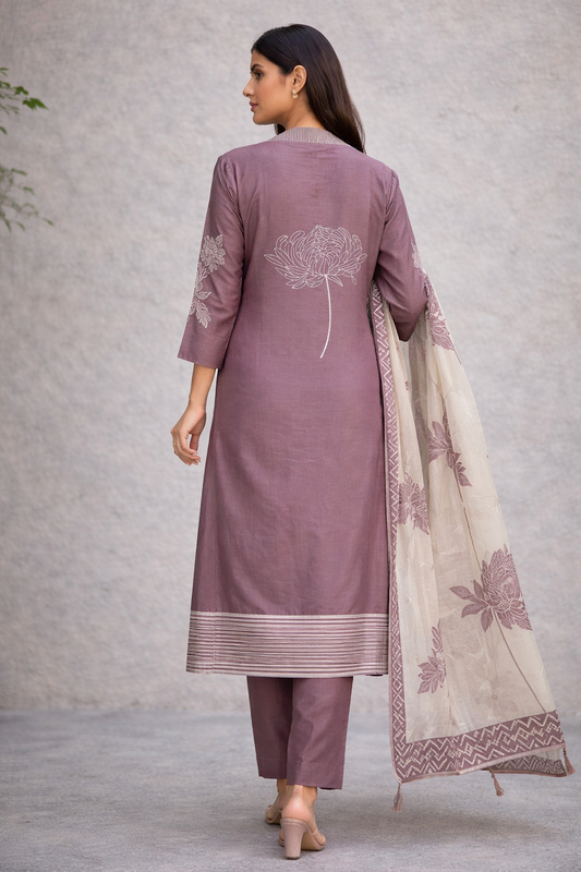 Dusky Purple Printed Salwar Suit Set