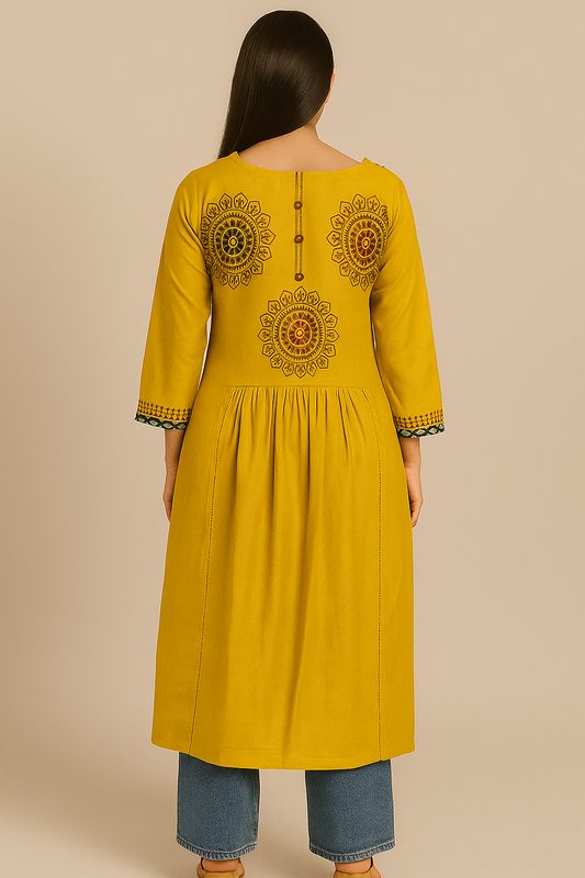 Olive Cascade Mustard Kurti