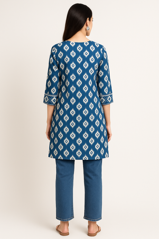 Indigo Ikat Tassel Short Kurta