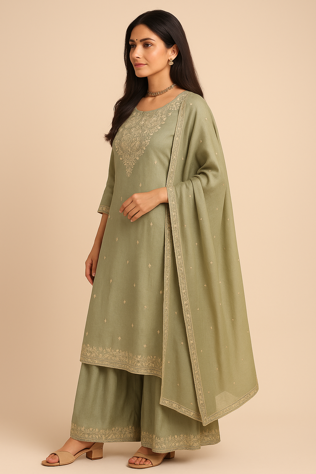 Sage Blossom Embroidered Kurta Set