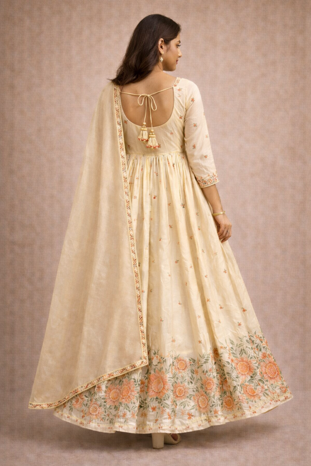 Ivory Blossom Tissue Silk Anarkali Set (2-Piece)
