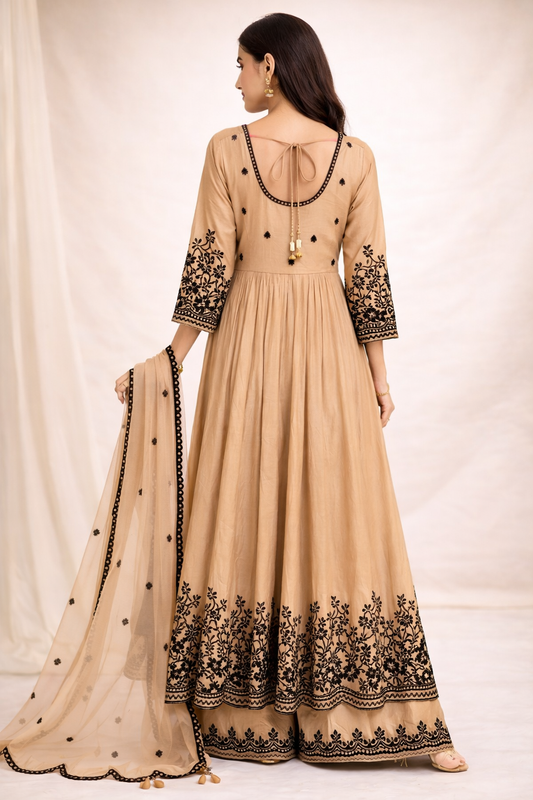 Sandstone Noir Anarkali Suit Set (3-Piece)