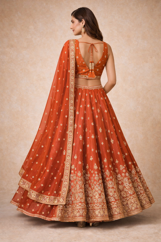 Rust Radiance Lehenga Choli Set (3-Piece)