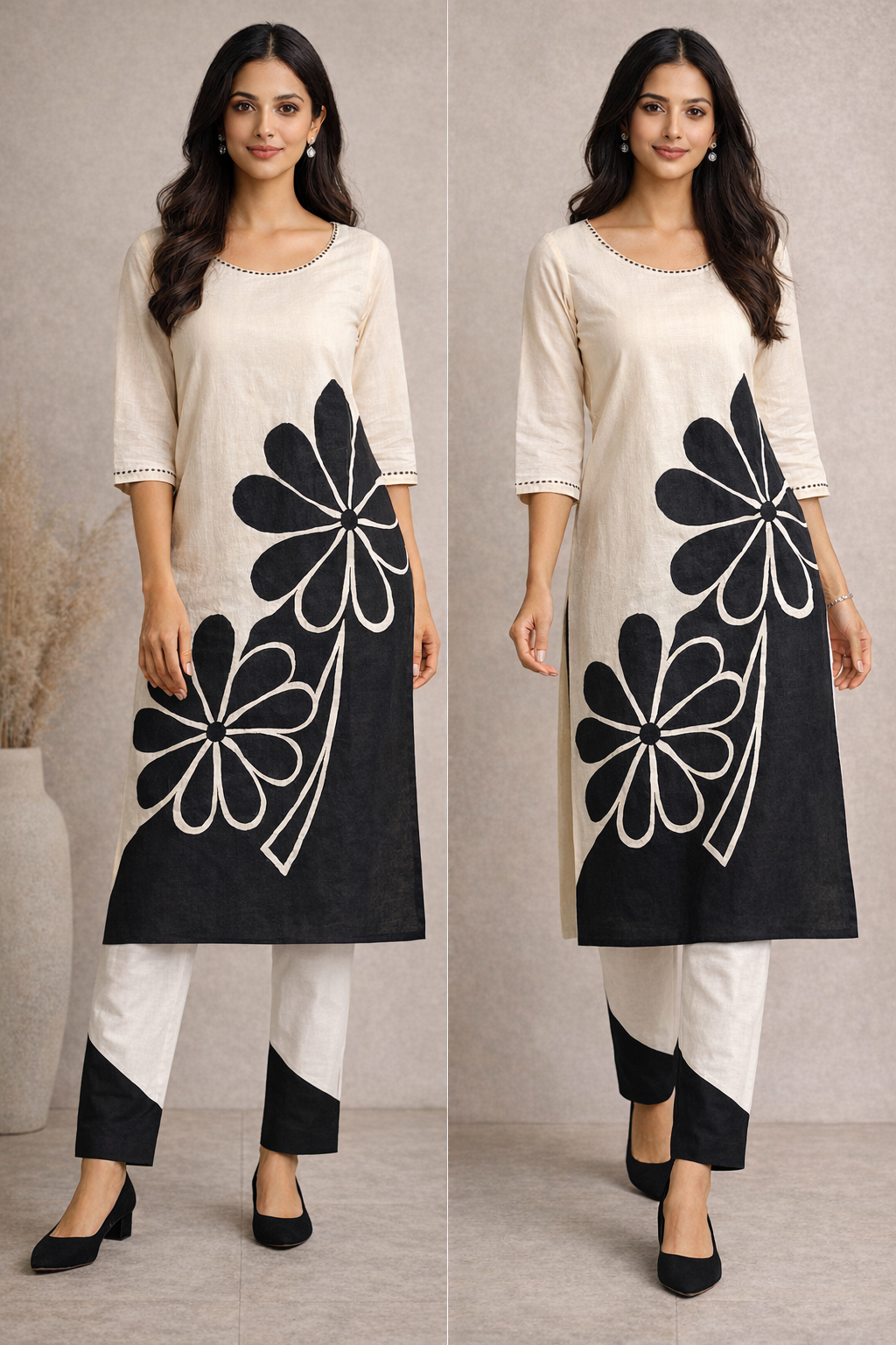 Ivory White Floral Straight Kurta Set