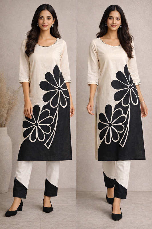 Ivory White Floral Straight Kurta Set