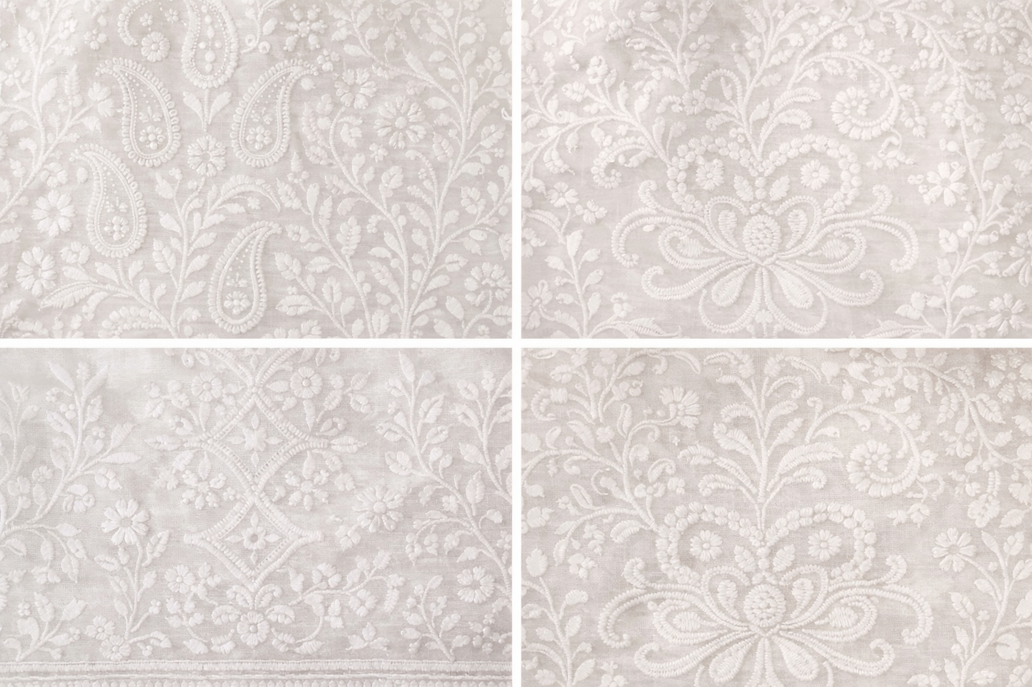 Set of four floral patterned tiles on a light gray background