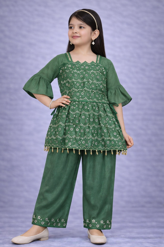 Emerald Green Tunic Set with Inner for Girls