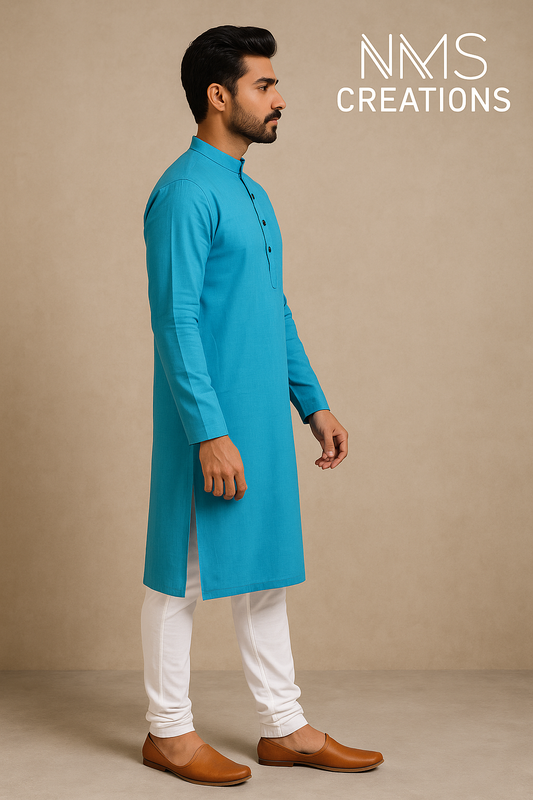 Sky Blue Pure Cotton Kurta – Elegant & Comfortable for Summer and Festive Wear