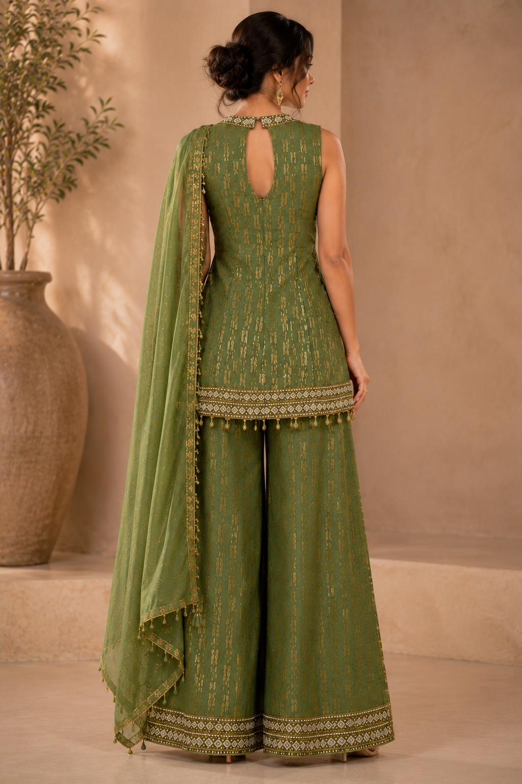 Women's green 3-piece indowestern set