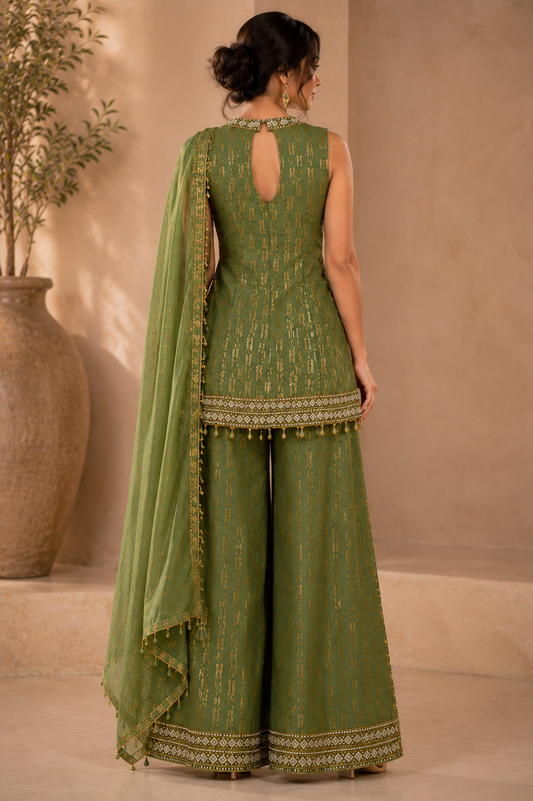 Women's green 3-piece indowestern set