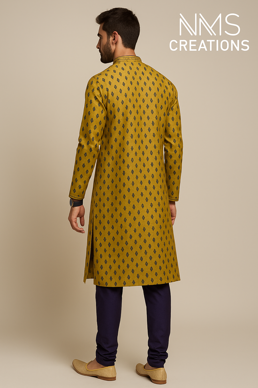 Yellow Golden Polka Kurta Set with Navy Churidar 9183