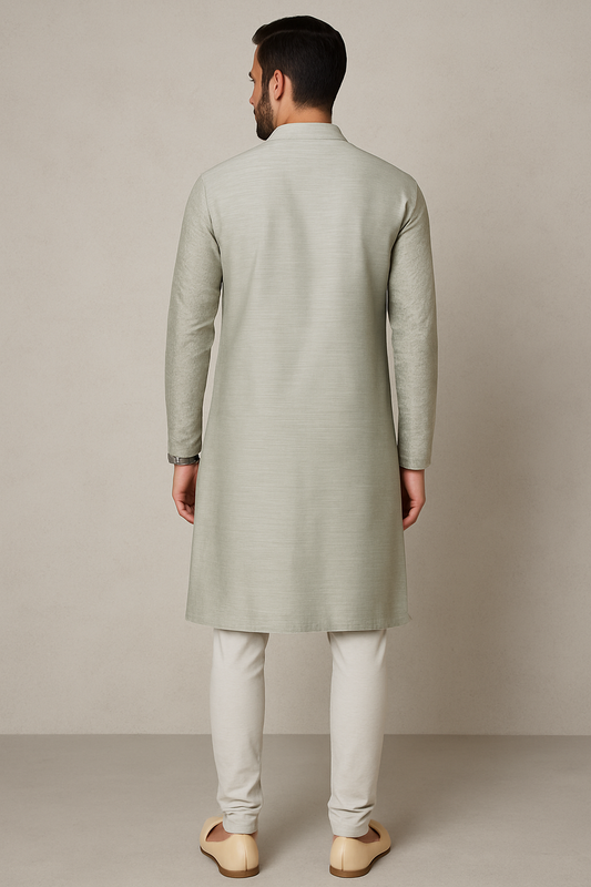 Platinum Grey Textured Embroidered Kurta Set – Luxe Collection 9083