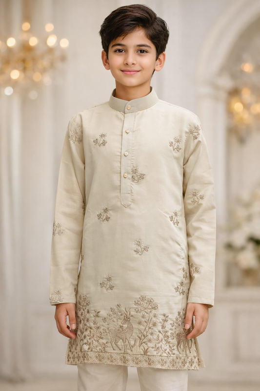 Boys Pista Green Embroidered Kurta Set