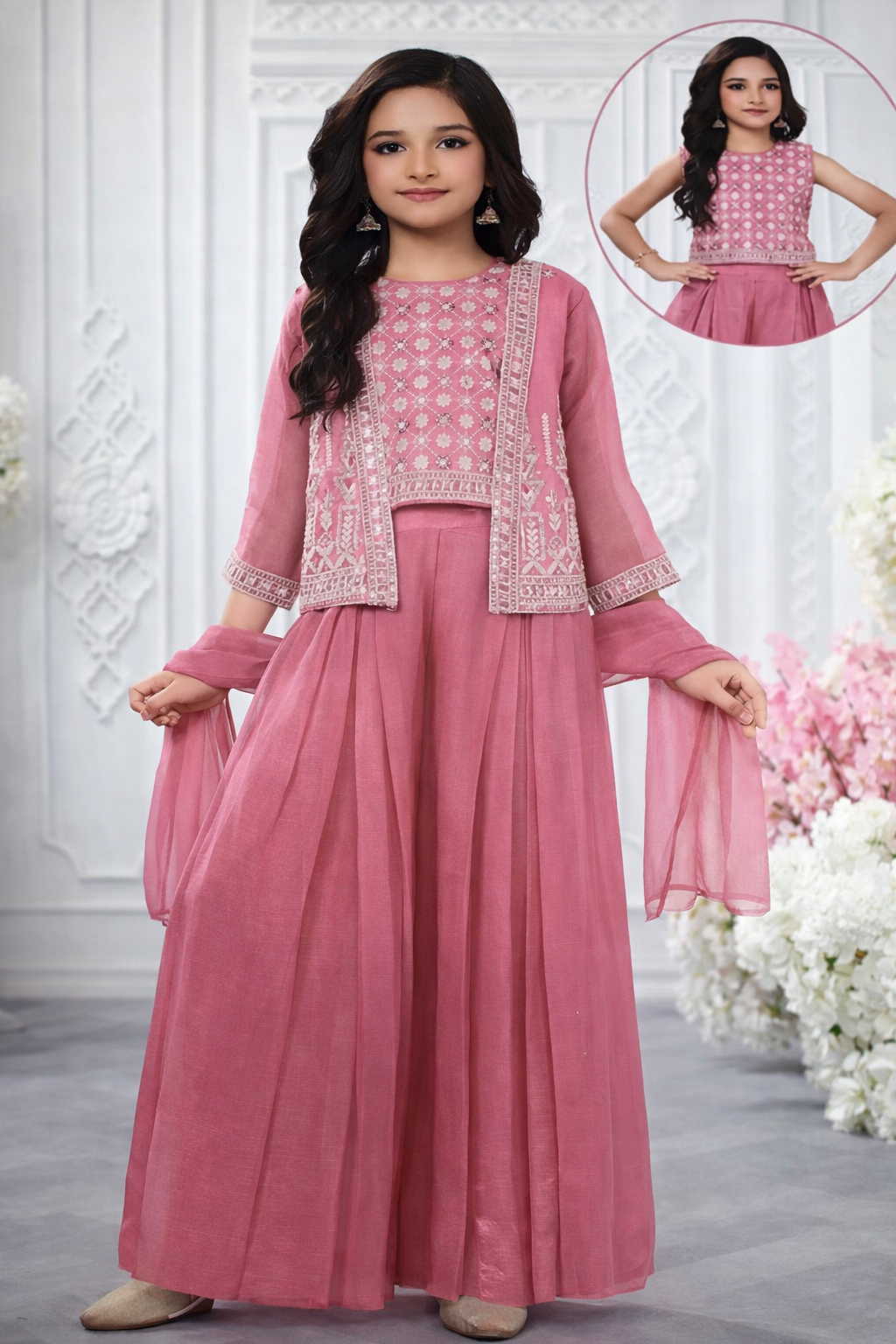 Girls Embroidered Indo Western Set