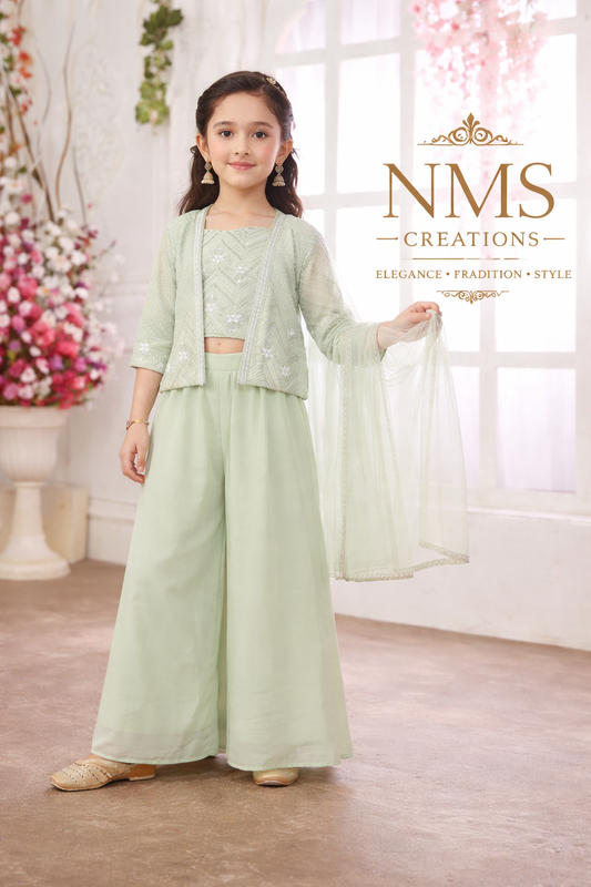 Girls’ Pista Green Indo-Western Set