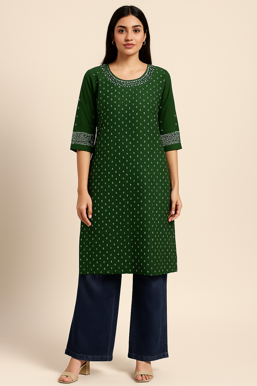 Olive Green Bandhej Kurta