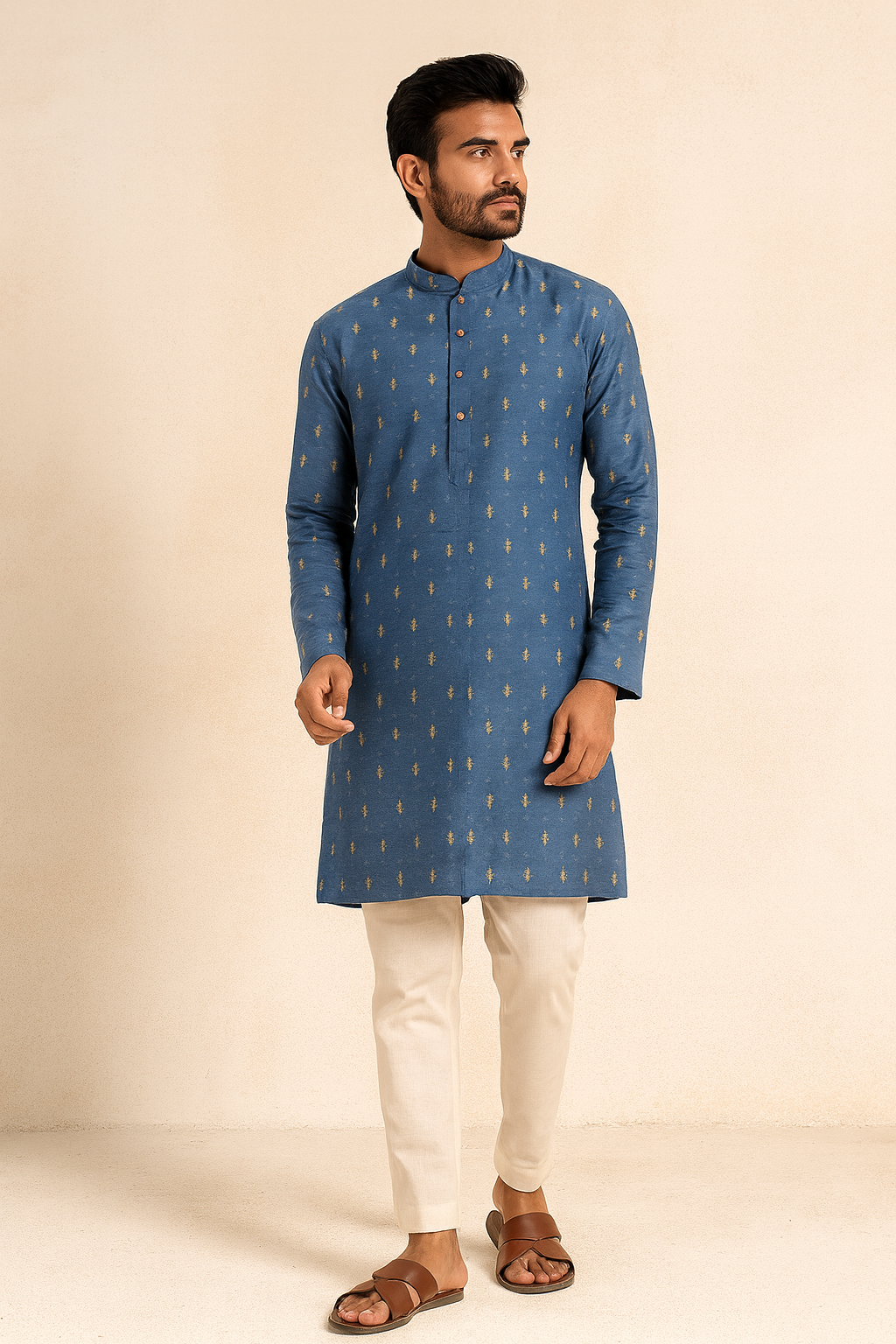 Regal Motif Embroidered Men’s Kurta – Royal Blue