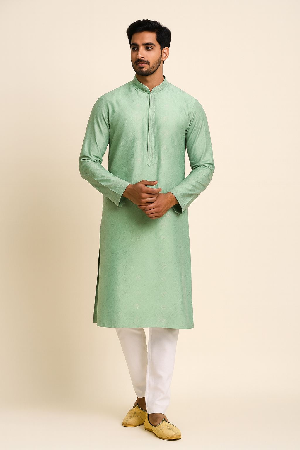 Mint Glow Jacquard Men's Designer Kurta