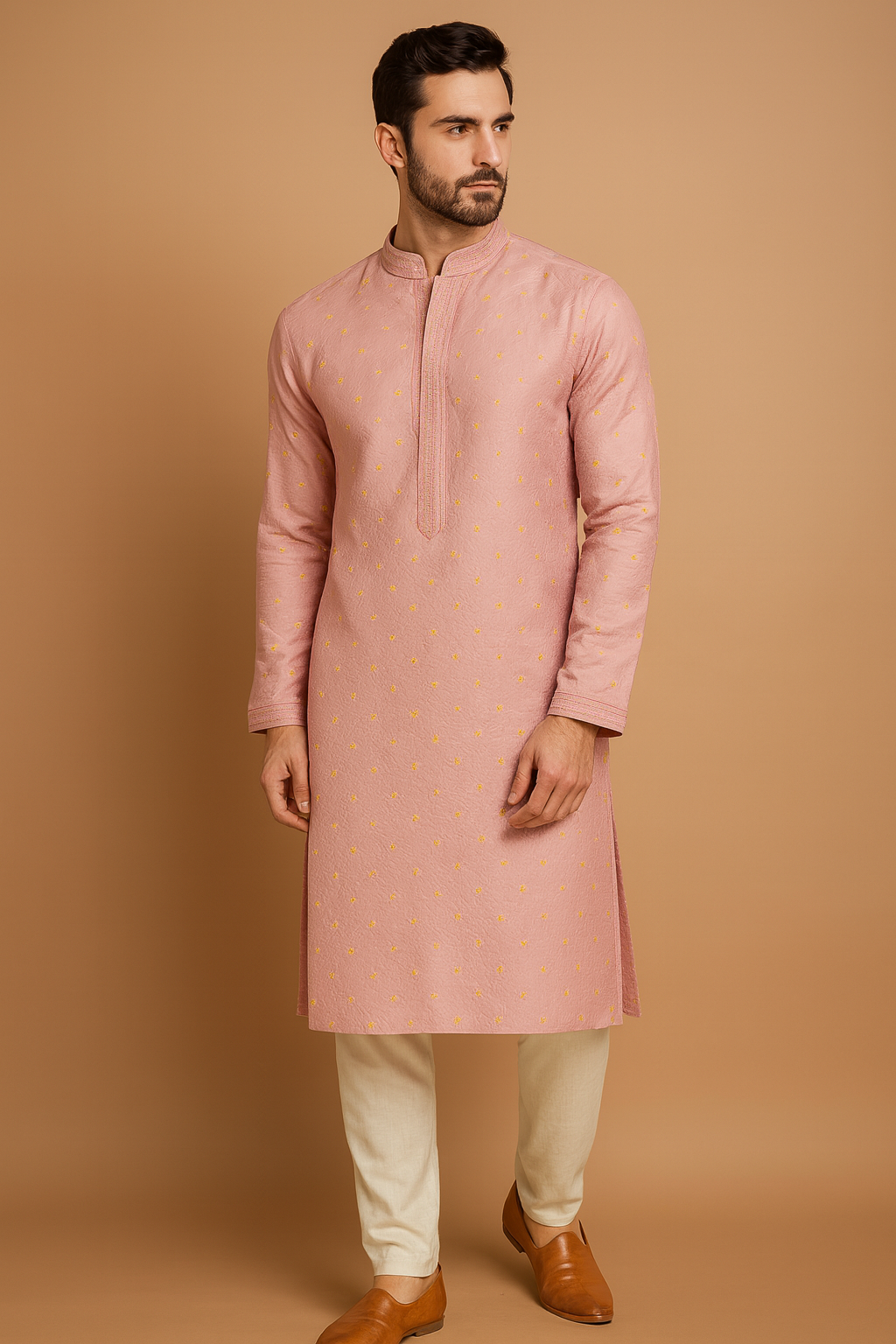 Soft Pink Jacquard Men's Designer Kurta