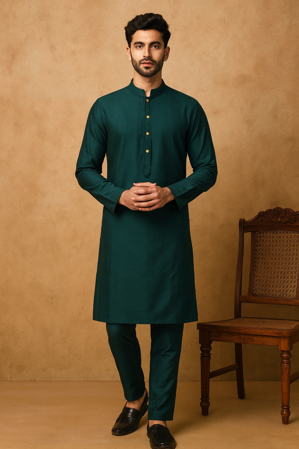 Emerald Teal Premium Silk-Blend Kurta Set