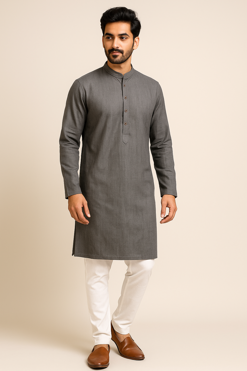 Steel Grey Solid Men's Kurta