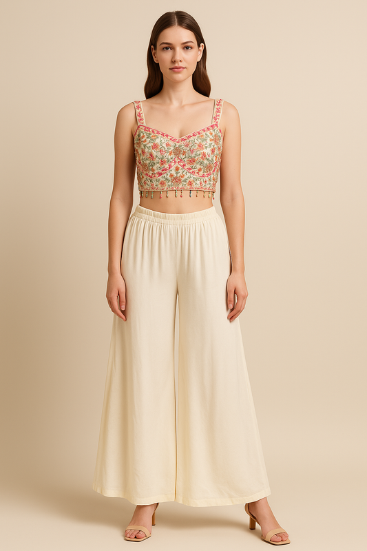 Embroidered Indo-Western Jacket Set – Ivory Cream