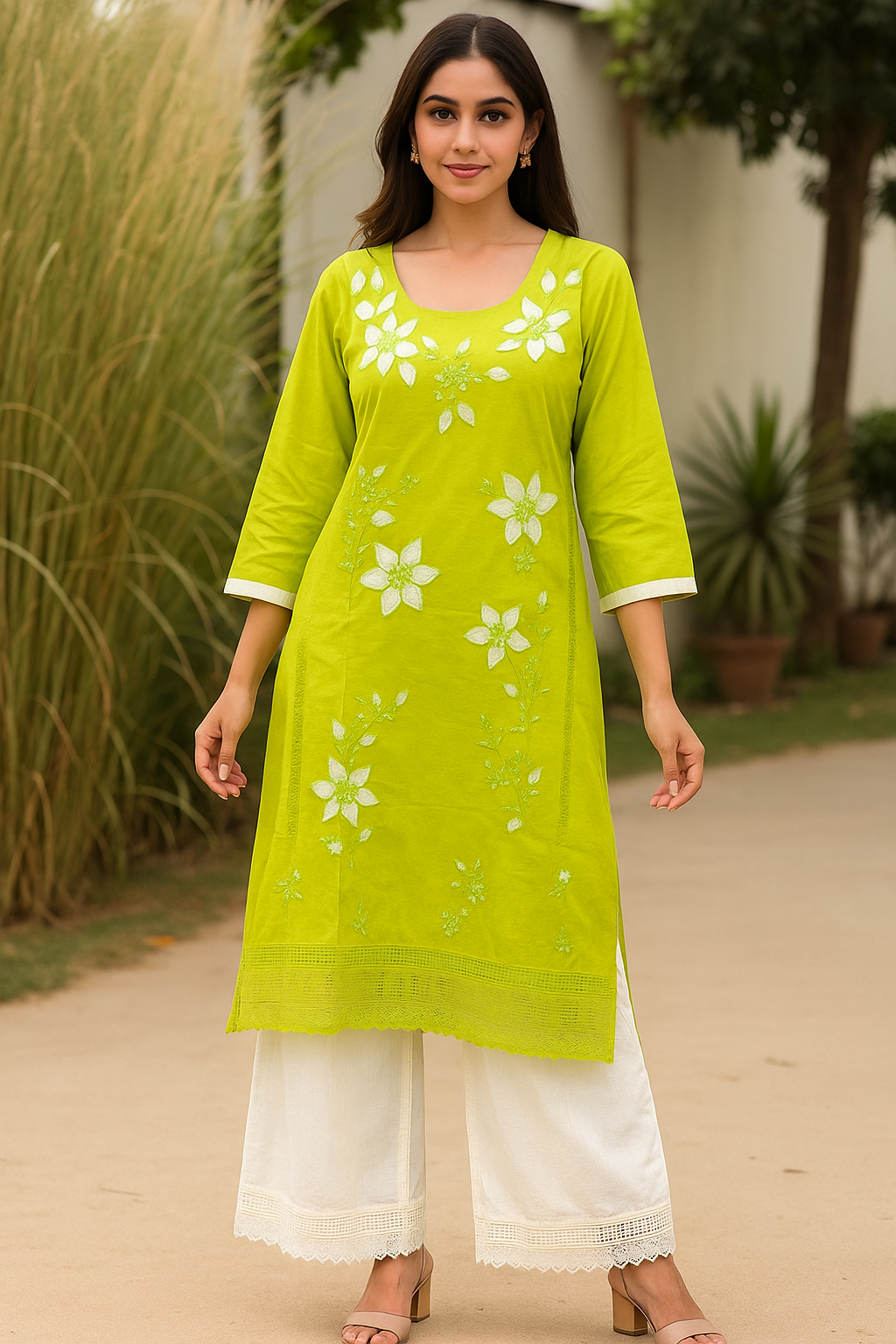 Lime Petal Embroidered Kurti