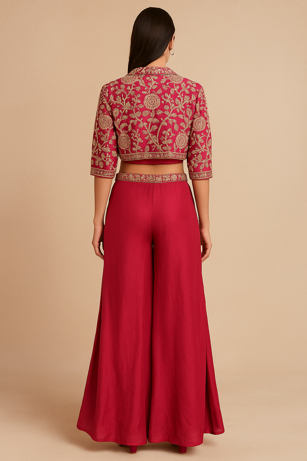 Rose Red Embroidered Indo-Western 3-Piece Set – Rose Red