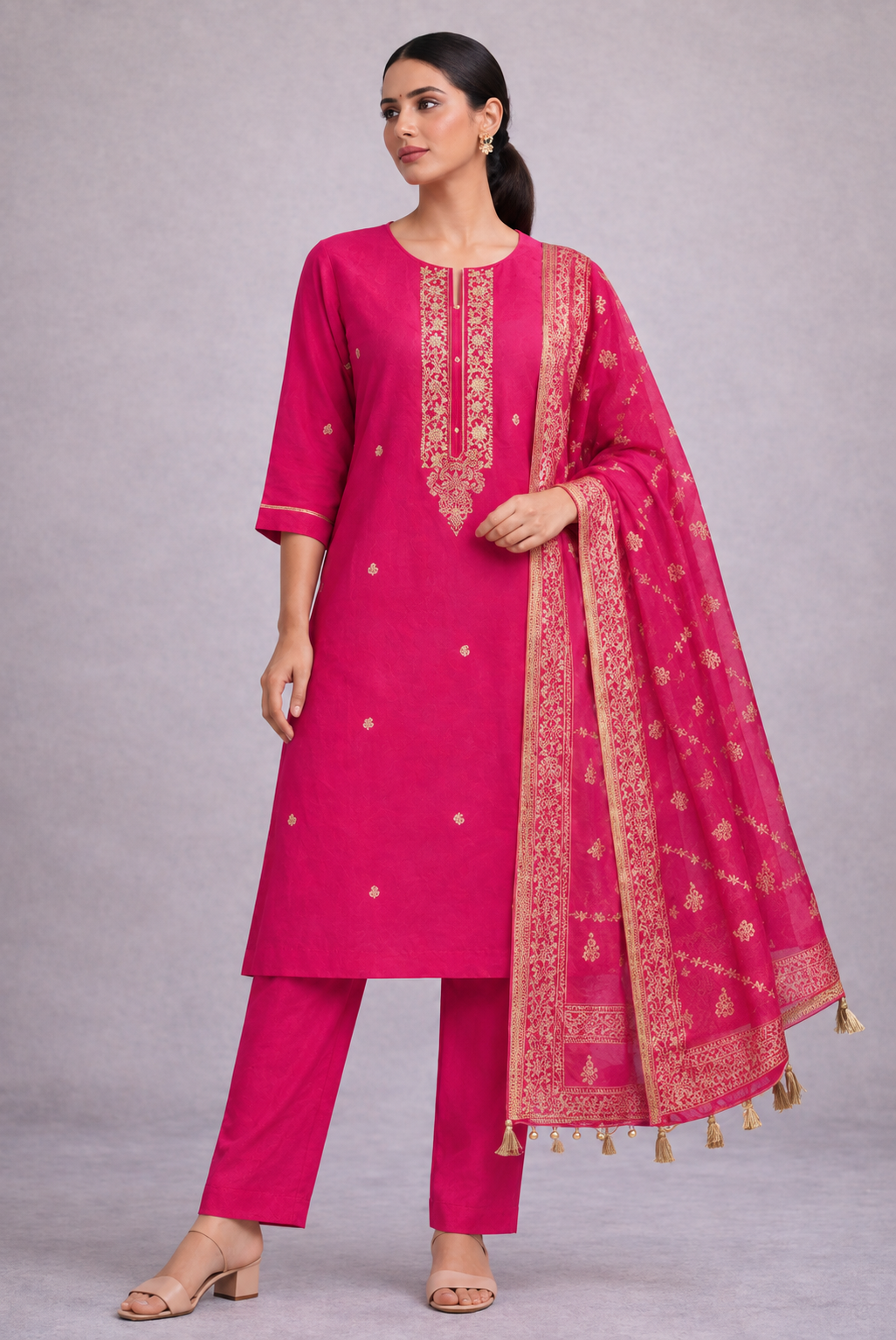 Hot Pink Embroidered Salwar Suit Set