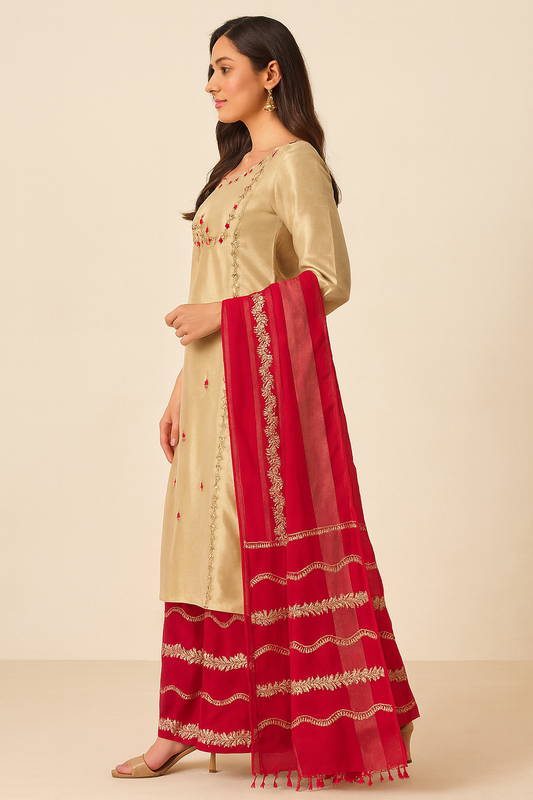 Regal Rose Gold – Chanderi Silk Palazzo Suit