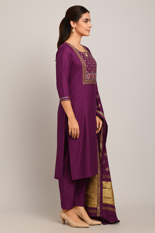 Royal Purple Elegance – 3 Piece Salwar Suit with Dupatta