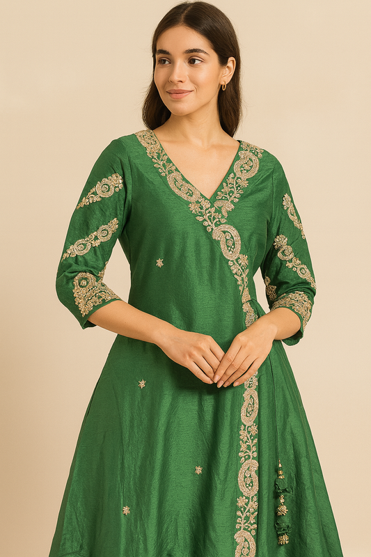 Emerald Green Embroidered 3-Piece Ethnic Suit with Dupatta