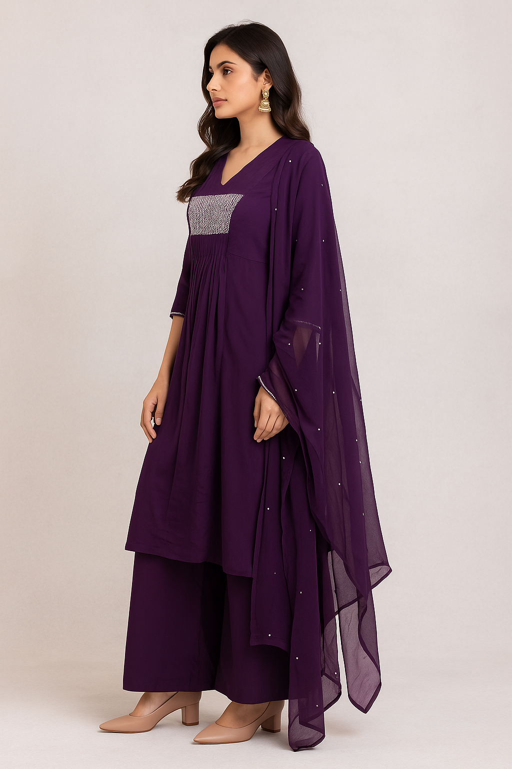 Royal Plum Georgette Silk Palazzo Suit with Dupatta