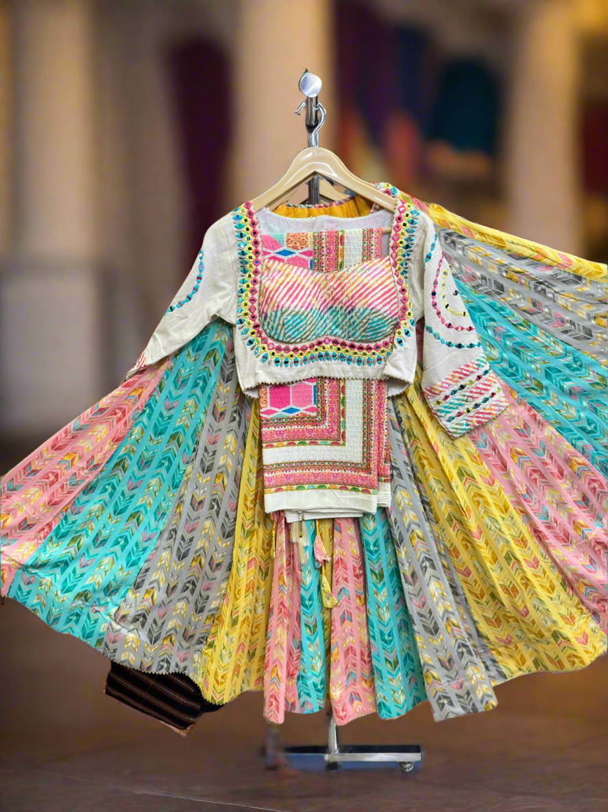 Multicolour Floral printed flared Lehenga with stylish choli