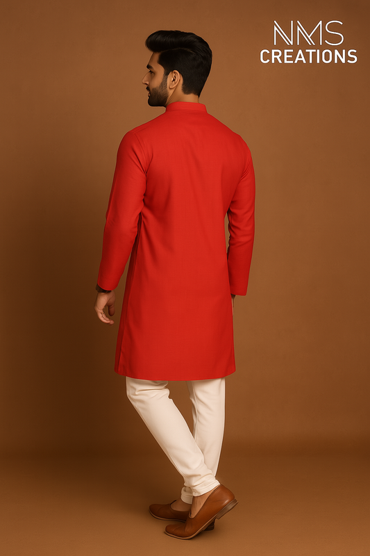 Vibrant Red Pure Cotton Kurta – Elegant & Comfortable for Summer and Festive Wear