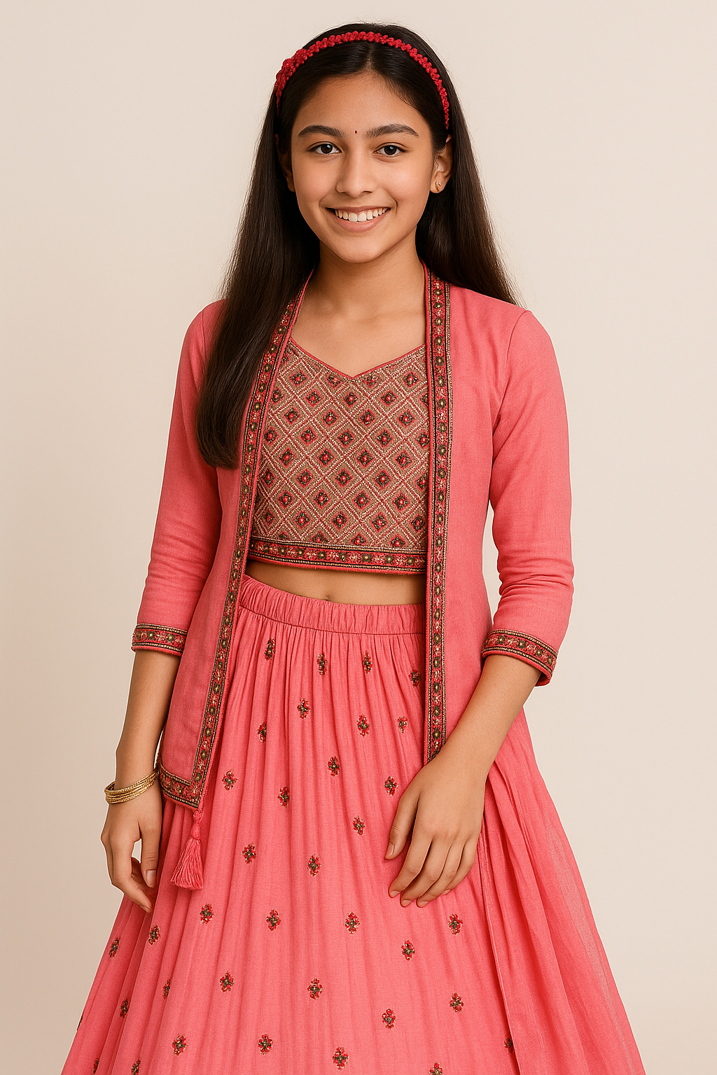 Pink Choli Skirt Set with Jacket - 6762